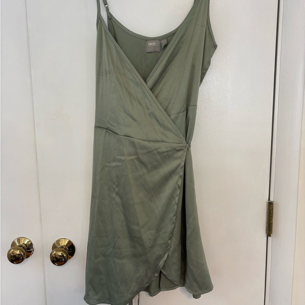 Pastel green dress.